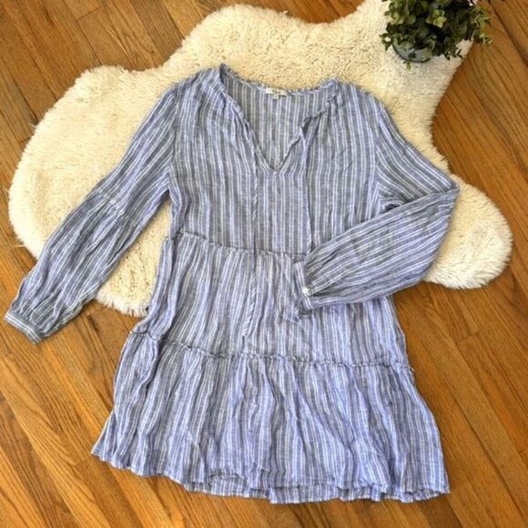 Rails Everly Ludlow Stripe Linen Blend Long Sleeve Dress Blue Size S - Picture 5 of 12